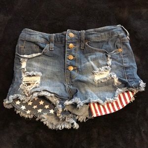 High Waisted Jean American Flag Shorts
